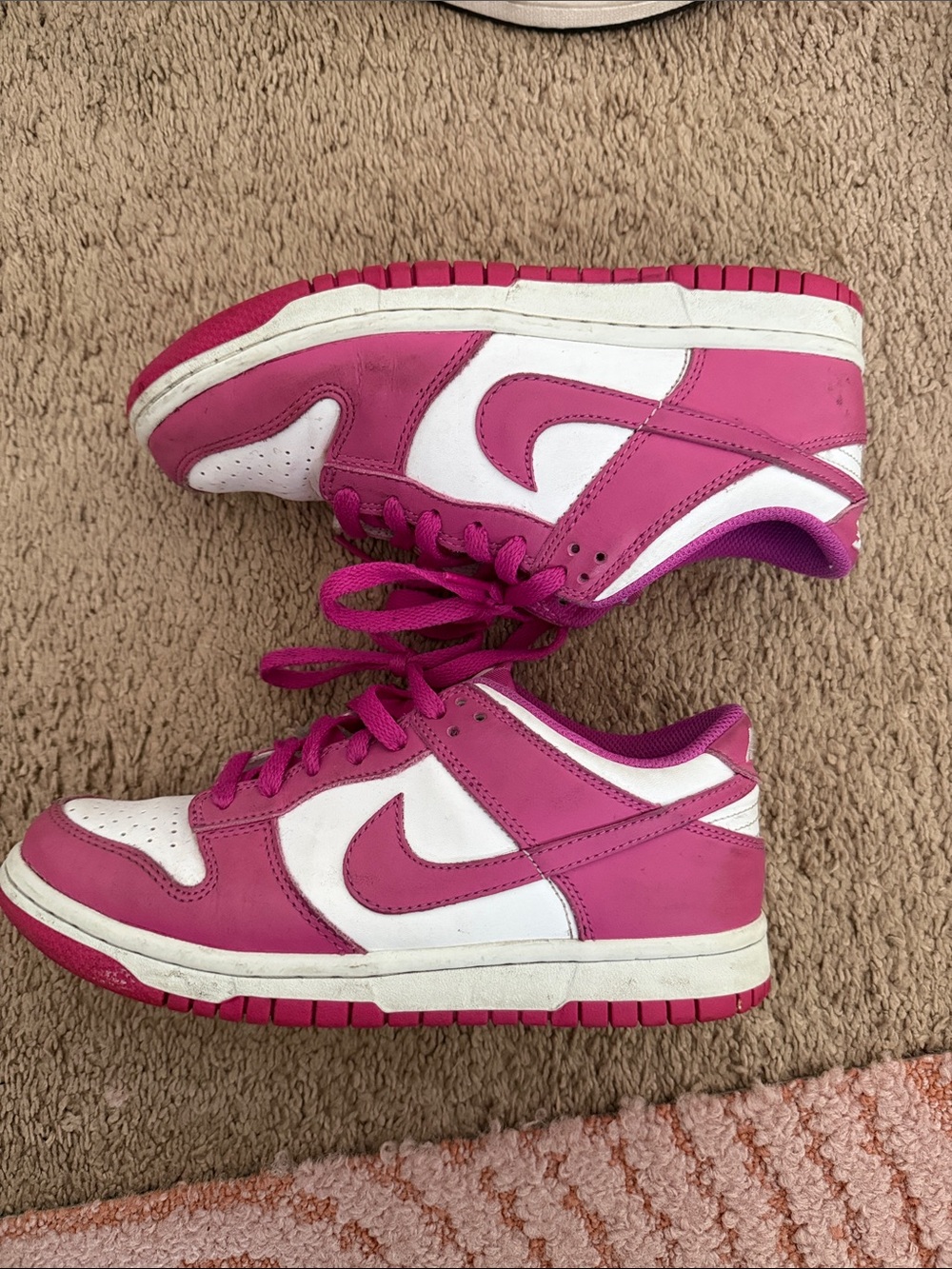 Pink and White Low-Top Dunks